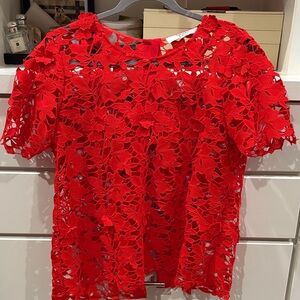 CROSBY by Mollie Burch Vibrant Red Floral Lace Blouse
